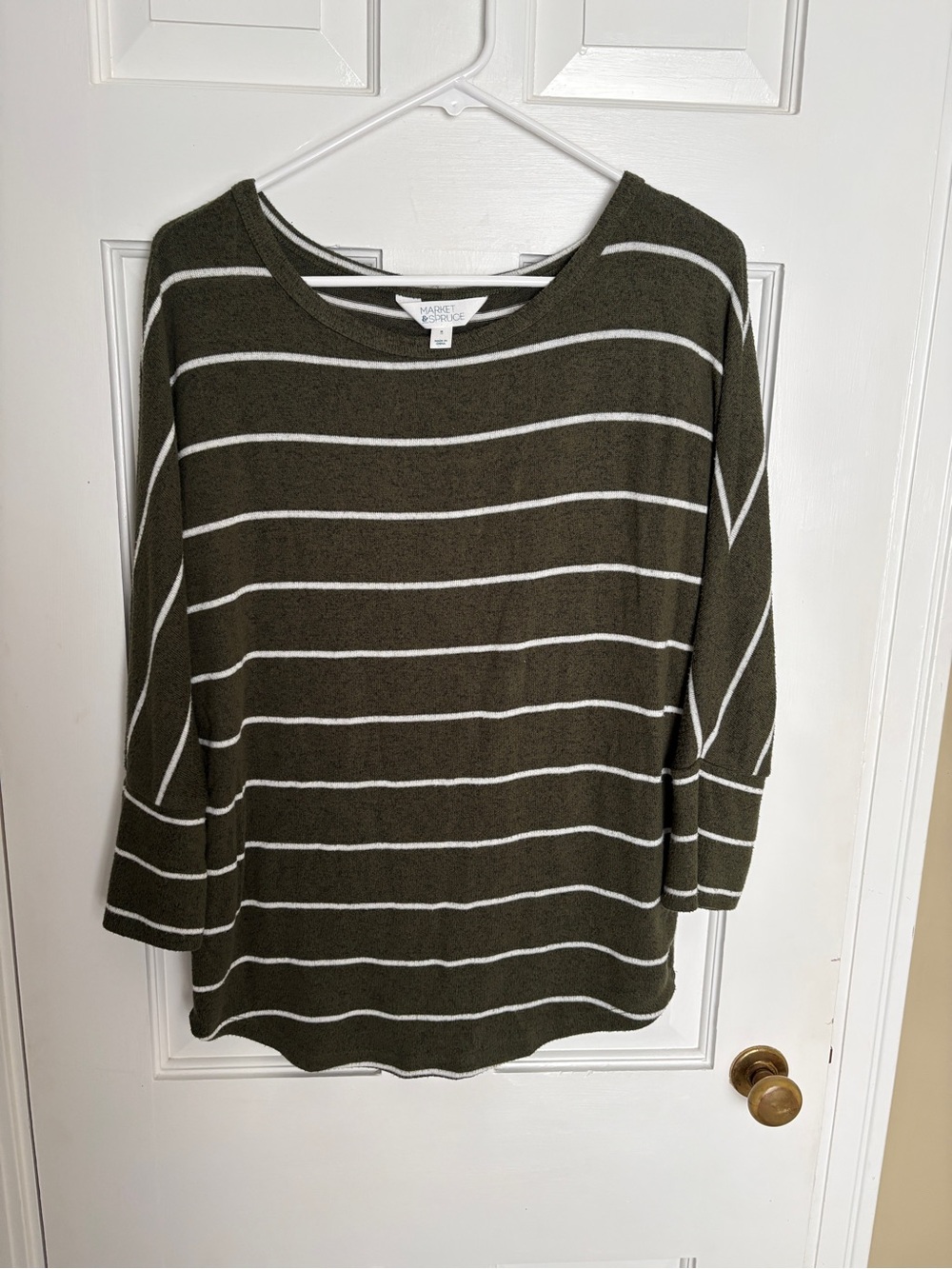 Market & Spruce Olive Green and White Striped Sweater